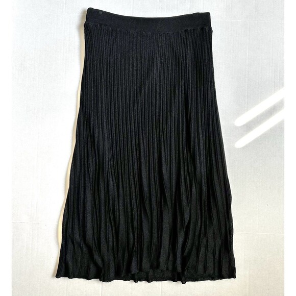 Black Pleated Maxi Skirt Women’s Size 8 Long Viscose Flair & Flowy - Picture 2 of 8
